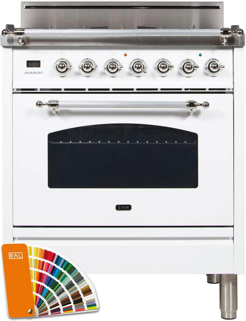 ILVE 30" Nostalgie Series Freestanding Single Oven Gas Range with 5 Sealed Burners in Custom RAL Color with Chrome Trim (UPN76DVGGRALX) Ranges ILVE 