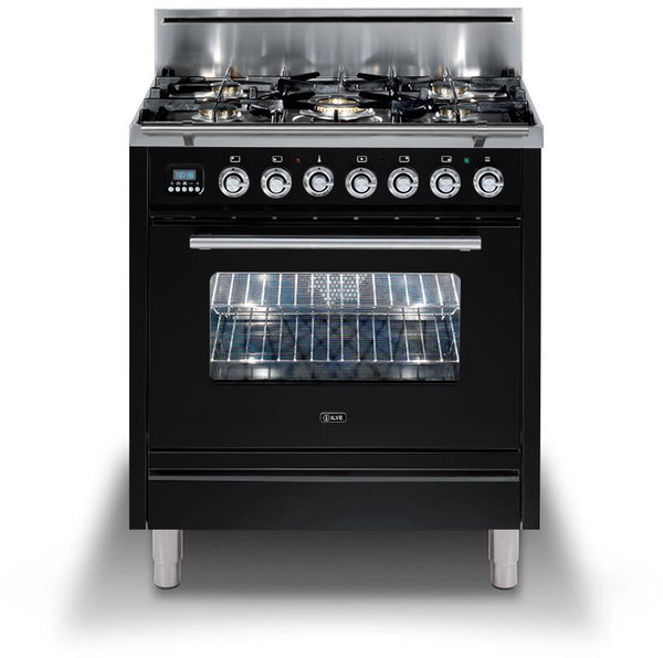 ILVE 30" Professional Plus All Gas Range with 5 Burners - in Glossy Black with Chrome Trim (UPW76DVGGN) Ranges ILVE 