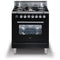 ILVE 30-Inch Professional Plus All Gas Range with 5 Burners - in Glossy Black with Chrome Trim (UPW76DVGGN)