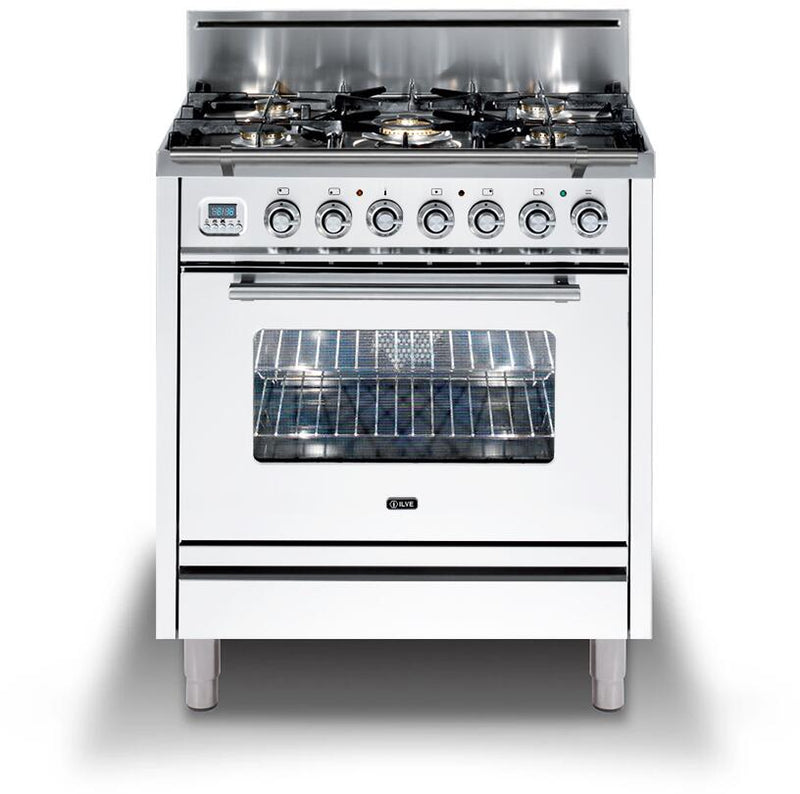 ILVE 30" Professional Plus All Gas Range with 5 Sealed Burners - in White with Chrome Trim (UPW76DVGGB) Ranges ILVE 