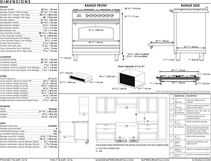 ILVE 30" Professional Plus All Gas Range with 5 Sealed Burners - in White with Chrome Trim (UPW76DVGGB) Ranges ILVE 