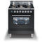 ILVE 30-Inch Professional Plus Dual Fuel Range with 5 Sealed Brass Burners - 2.7 cu. ft. Oven - Matte Graphite (UPW76DMPM)