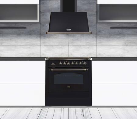 ILVE 36" Majestic Glossy Black Wall Mount Range Hood with 600 CFM Blower - Auto-off Function (UAM90BK) Range Hoods ILVE 