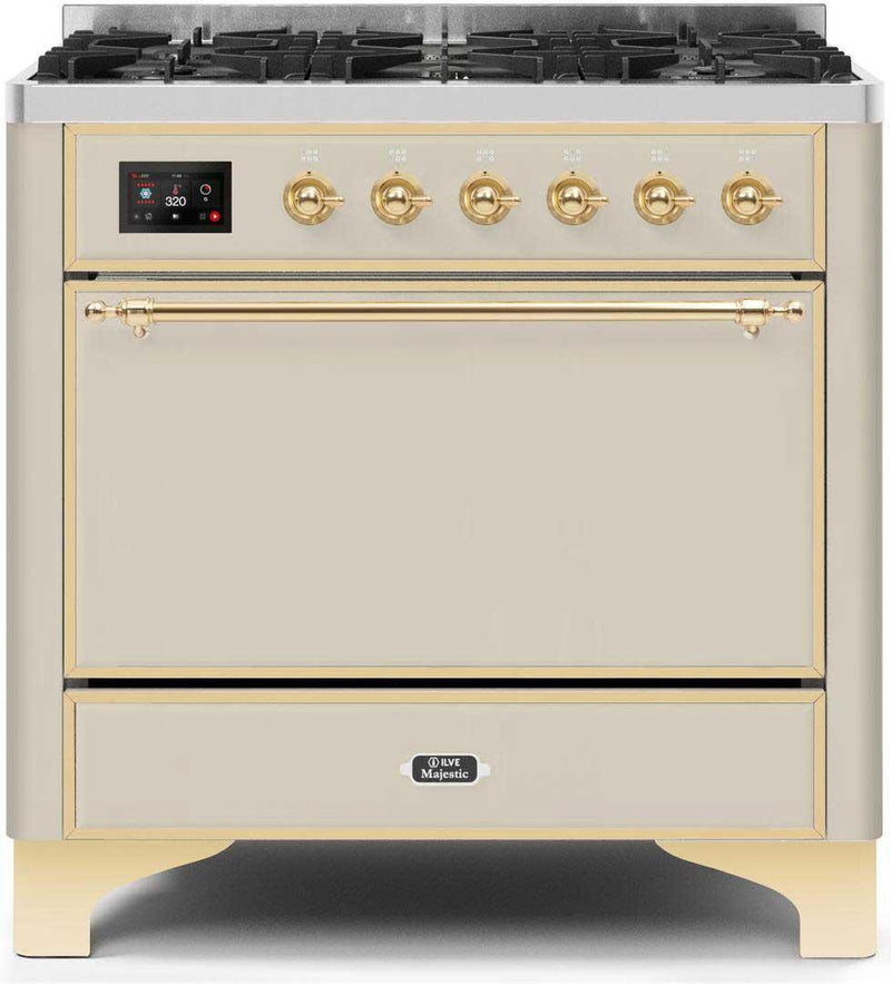 ILVE 36" Majestic II Dual Fuel Range with 6 Burners - 3.5 cu. ft. Oven - Antique White (UM096DQNS3AWG) Ranges ILVE 