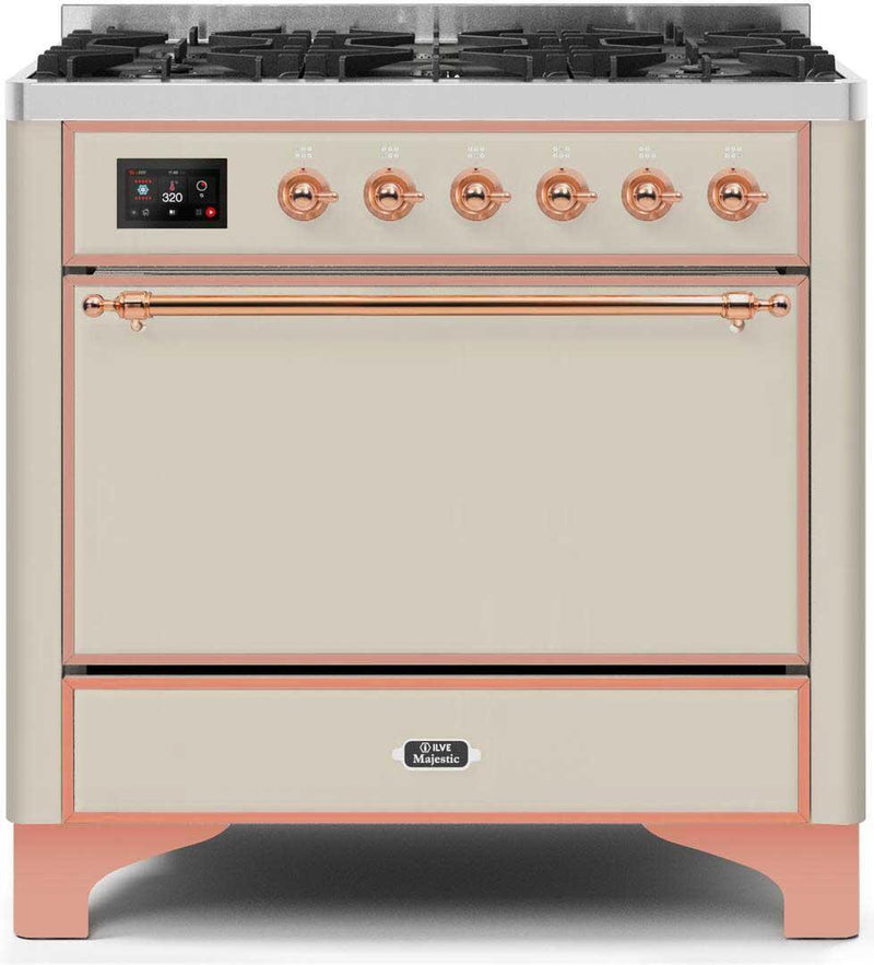 ILVE 36" Majestic II Dual Fuel Range with 6 Burners - 3.5 cu. ft. Oven - Antique White (UM096DQNS3AWP) Ranges ILVE 