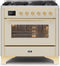 ILVE 36-Inch Majestic II Dual Fuel Range with 6 Burners - 3.5 cu. ft. Oven - Brass Trim in Antique White (UM096DNS3AWG)