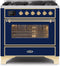 ILVE 36-Inch Majestic II Dual Fuel Range with 6 Burners - 3.5 cu. ft. Oven - Brass Trim in Blue (UM096DNS3MBG)