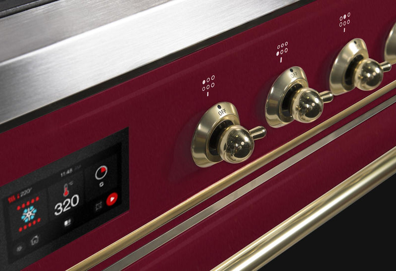 ILVE 36" Majestic II Dual Fuel Range with 6 Burners - 3.5 cu. ft. Oven - Brass Trim in Burgundy (UM096DNS3BUG) Ranges ILVE 
