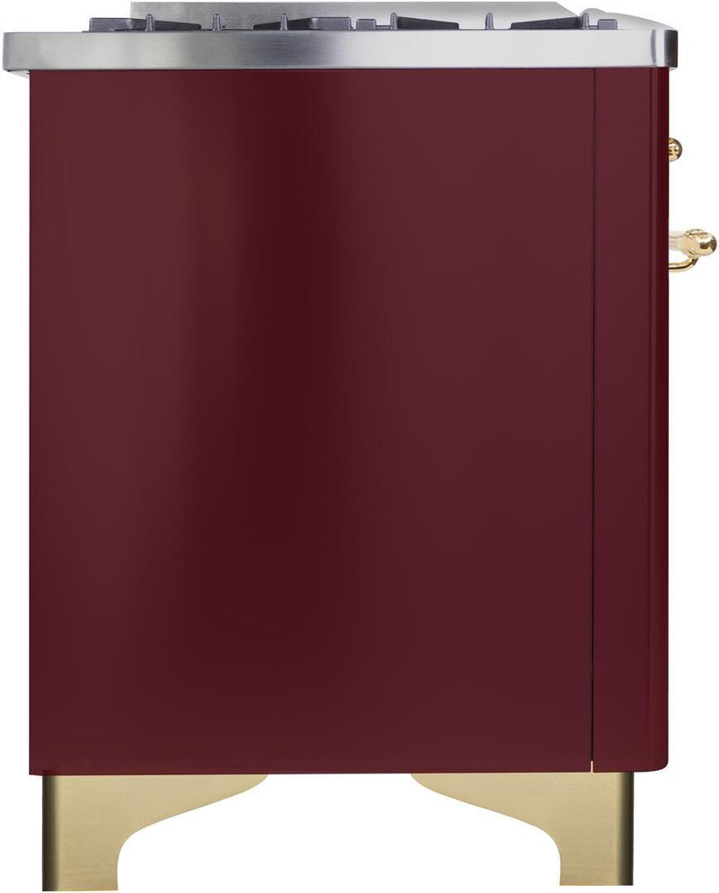 ILVE 36" Majestic II Dual Fuel Range with 6 Burners - 3.5 cu. ft. Oven - Brass Trim in Burgundy (UM096DNS3BUG) Ranges ILVE 