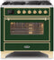 ILVE 36-Inch Majestic II Dual Fuel Range with 6 Burners - 3.5 cu. ft. Oven - Brass Trim in Emerald Green (UM096DNS3EGG)