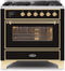 ILVE 36-Inch Majestic II Dual Fuel Range with 6 Burners - 3.5 cu. ft. Oven - Brass Trim in Glossy Black (UM096DNS3BKG)