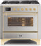 ILVE 36-Inch Majestic II Dual Fuel Range with 6 Burners - 3.5 cu. ft. Oven - Brass Trim in Stainless Steel (UM096DNS3SSG)