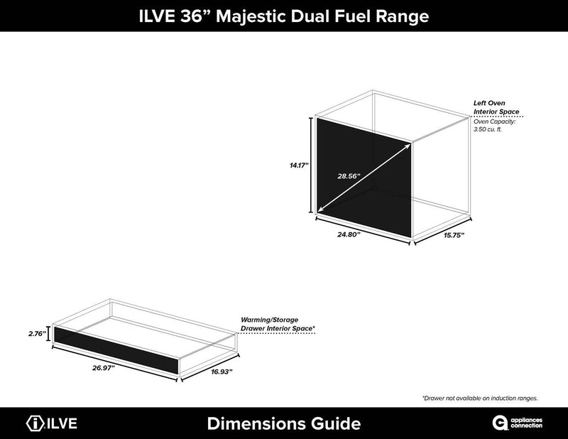 ILVE 36" Majestic II Dual Fuel Range with 6 Burners - 3.5 cu. ft. Oven - Brass Trim in Stainless Steel (UM096DNS3SSG) Ranges ILVE 