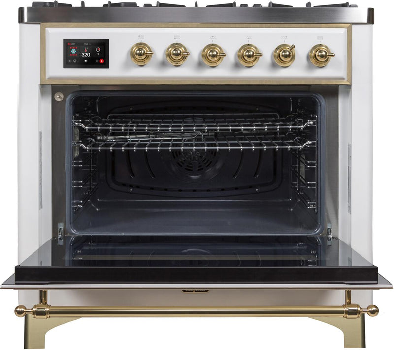 ILVE 36" Majestic II Dual Fuel Range with 6 Burners - 3.5 cu. ft. Oven - Brass Trim in White (UM096DNS3WHG) Ranges ILVE 