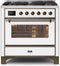 ILVE 36-Inch Majestic II Dual Fuel Range with 6 Burners - 3.5 cu. ft. Oven - Bronze Trim in White (UM096DNS3WHB)