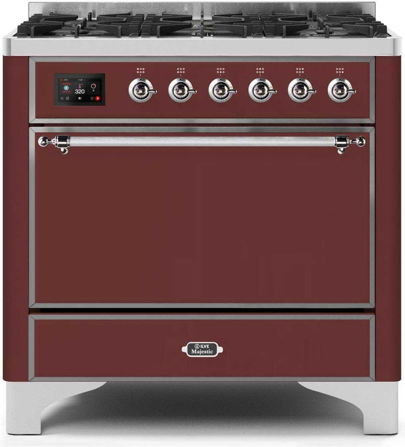 ILVE 36" Majestic II Dual Fuel Range with 6 Burners - 3.5 cu. ft. Oven - Burgundy Red (UM096DQNS3BUC) Ranges ILVE 