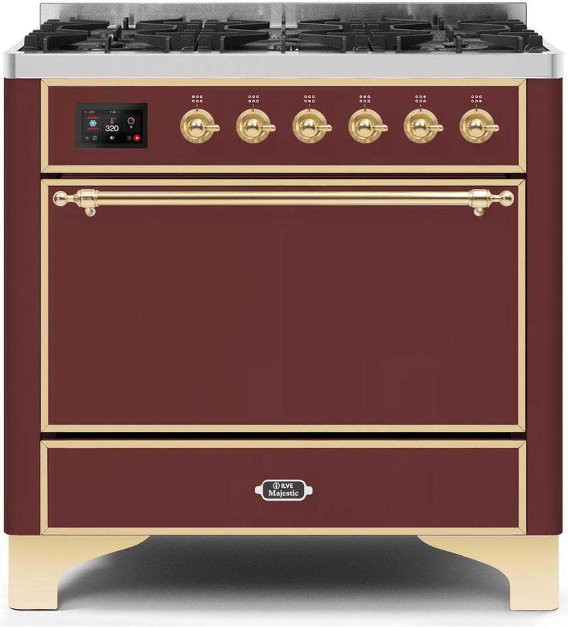 ILVE 36" Majestic II Dual Fuel Range with 6 Burners - 3.5 cu. ft. Oven - Burgundy Red (UM096DQNS3BUG) Ranges ILVE 