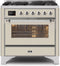 ILVE 36-Inch Majestic II Dual Fuel Range with 6 Burners - 3.5 cu. ft. Oven - Chrome Trim in Antique White (UM096DNS3AWC)