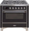 ILVE 36-Inch Majestic II Dual Fuel Range with 6 Burners - 3.5 cu. ft. Oven - Chrome Trim in Glossy Black (UM096DNS3BKC)