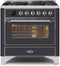 ILVE 36-Inch Majestic II Dual Fuel Range with 6 Burners - 3.5 cu. ft. Oven - Chrome Trim in Matte Graphite (UM096DNS3MGC)
