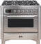 ILVE 36-Inch Majestic II Dual Fuel Range with 6 Burners - 3.5 cu. ft. Oven - Chrome Trim in Stainless Steel (UM096DNS3SSC)