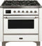 ILVE 36-Inch Majestic II Dual Fuel Range with 6 Burners - 3.5 cu. ft. Oven - Chrome Trim in White (UM096DNS3WHC)