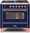 ILVE 36-Inch Majestic II Dual Fuel Range with 6 Burners - 3.5 cu. ft. Oven - Copper Trim in Blue (UM096DNS3MBP)