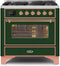 ILVE 36-Inch Majestic II Dual Fuel Range with 6 Burners - 3.5 cu. ft. Oven - Copper Trim in Emerald Green (UM096DNS3EGP)