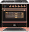 ILVE 36-Inch Majestic II Dual Fuel Range with 6 Burners - 3.5 cu. ft. Oven - Copper Trim in Glossy Black (UM096DNS3BKP)