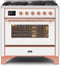 ILVE 36-Inch Majestic II Dual Fuel Range with 6 Burners - 3.5 cu. ft. Oven - Copper Trim in White (UM096DNS3WHP)