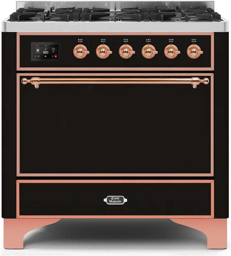 ILVE 36" Majestic II Dual Fuel Range with 6 Burners - 3.5 cu. ft. Oven - Glossy Black (UM096DQNS3BKP) Ranges ILVE 