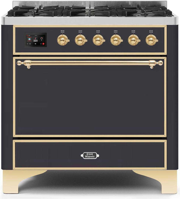 ILVE 36" Majestic II Dual Fuel Range with 6 Burners - 3.5 cu. ft. Oven - Matte Graphite (UM096DQNS3MGG) Ranges ILVE 