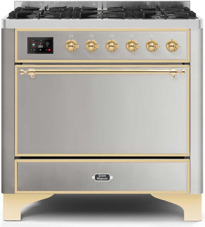 ILVE 36" Majestic II Dual Fuel Range with 6 Burners - 3.5 cu. ft. Oven - Stainless Steel (UM096DQNS3SSG) Ranges ILVE 