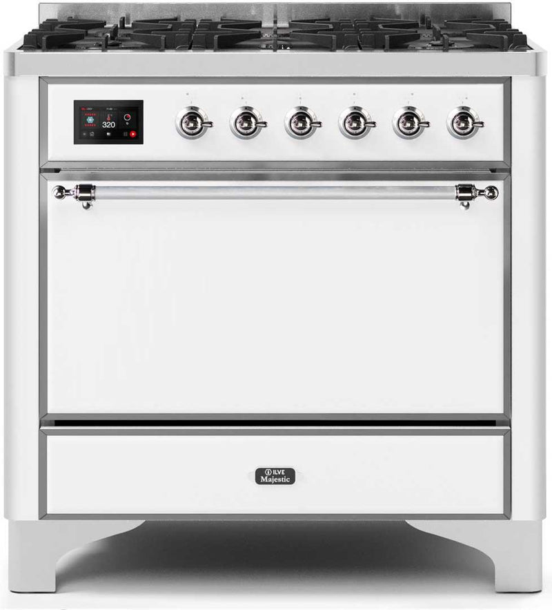 ILVE 36" Majestic II Dual Fuel Range with 6 Burners - 3.5 cu. ft. Oven - White (UM096DQNS3WHC) Ranges ILVE 