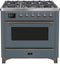 ILVE 36-Inch Majestic II Dual Fuel Range with 6 Burners - 4.1 cu. ft. Oven - in Blue Grey with Bronze Trim (UM096DNS3BGB)