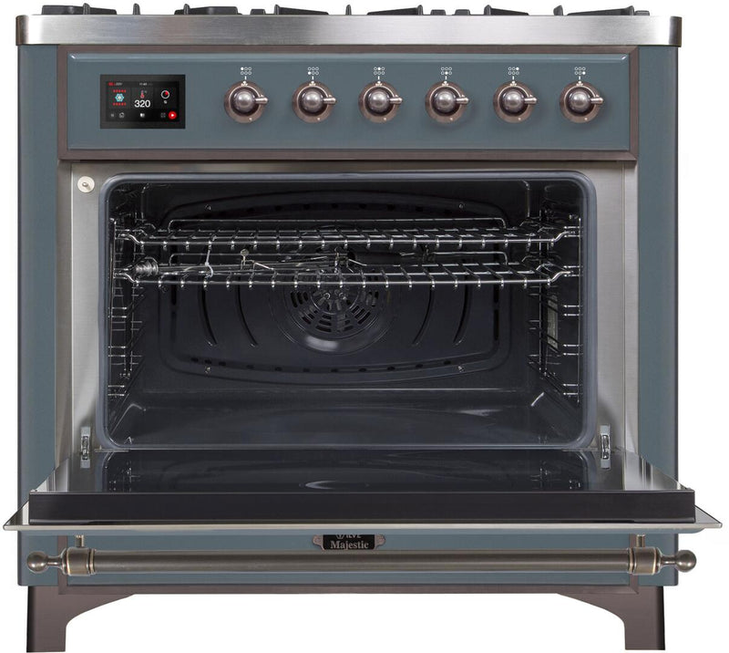 ILVE 36" Majestic II Dual Fuel Range with 6 Burners - 4.1 cu. ft. Oven - in Blue Grey with Bronze Trim (UM096DNS3BGB) Ranges ILVE 