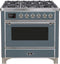 ILVE 36-Inch Majestic II Dual Fuel Range with 6 Burners - 4.1 cu. ft. Oven - in Blue Grey with Chrome Trim (UM096DNS3BGC)