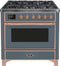 ILVE 36-Inch Majestic II Dual Fuel Range with 6 Burners - 4.1 cu. ft. Oven - in Blue Grey with Copper Trim (UM096DNS3BGP)