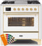 ILVE 36-Inch Majestic II Dual Fuel Range with 6 Burners and Removable Griddle - 3.5 cu. ft. Oven - Brass Trim in Custom RAL Color (UM09FDNS3RALG)