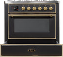 ILVE 36" Majestic II Dual Fuel Range with 6 Burners and Griddle - 3.5 cu. ft. Oven - Brass Trim in Matte Graphite (UM09FDNS3MGG) Ranges ILVE 
