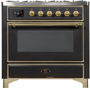 ILVE 36" Majestic II Dual Fuel Range with 6 Burners and Griddle - 3.5 cu. ft. Oven - Brass Trim in Matte Graphite (UM09FDNS3MGG) Ranges ILVE 