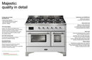 ILVE 36" Majestic II Dual Fuel Range with 6 Burners and Griddle - 3.5 cu. ft. Oven - Brass Trim in Stainless Steel (UM09FDNS3SSG) Ranges ILVE 