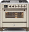 ILVE 36-Inch Majestic II Dual Fuel Range with 6 Burners and Griddle - 3.5 cu. ft. Oven - Bronze Trim in Antique White (UM09FDNS3AWB)