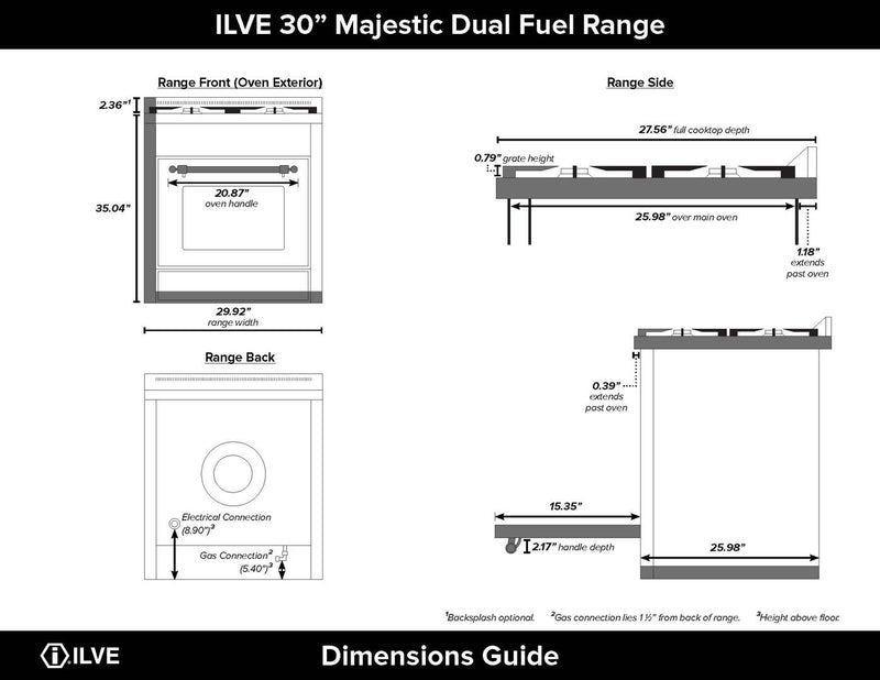 ILVE 36" Majestic II Dual Fuel Range with 6 Burners and Griddle - 3.5 cu. ft. Oven - Bronze Trim in Burgundy (UM09FDNS3BUB) Ranges ILVE 