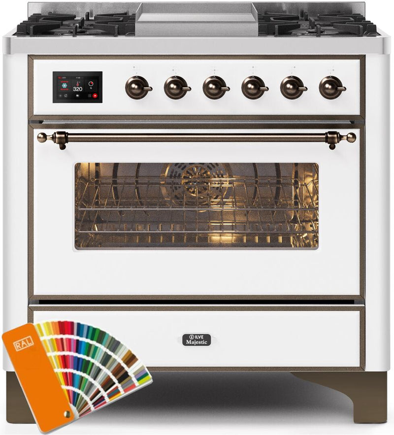 ILVE 36" Majestic II Dual Fuel Range with 6 Burners and Griddle - 3.5 cu. ft. Oven - Bronze Trim in Custom RAL Color (UM09FDNS3RALB) Ranges ILVE 