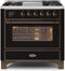 ILVE 36-Inch Majestic II Dual Fuel Range with 6 Burners and Griddle - 3.5 cu. ft. Oven - Bronze Trim in Glossy Black (UM09FDNS3BKB)