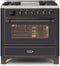 ILVE 36-Inch Majestic II Dual Fuel Range with 6 Burners and Griddle - 3.5 cu. ft. Oven - Bronze Trim in Matte Graphite (UM09FDNS3MGB)