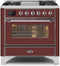 ILVE 36-Inch Majestic II Dual Fuel Range with 6 Burners and Griddle - 3.5 cu. ft. Oven - Chrome Trim in Burgundy (UM09FDNS3BUC)
