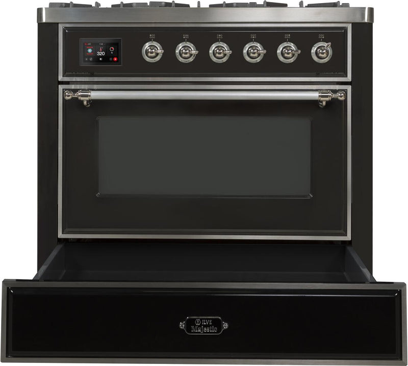 ILVE 36" Majestic II Dual Fuel Range with 6 Burners and Griddle - 3.5 cu. ft. Oven - Chrome Trim in Matte Graphite (UM09FDNS3MGC) Ranges ILVE 