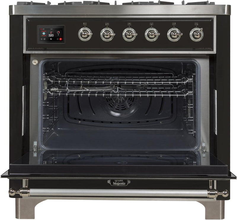 ILVE 36" Majestic II Dual Fuel Range with 6 Burners and Griddle - 3.5 cu. ft. Oven - Chrome Trim in Matte Graphite (UM09FDNS3MGC) Ranges ILVE 